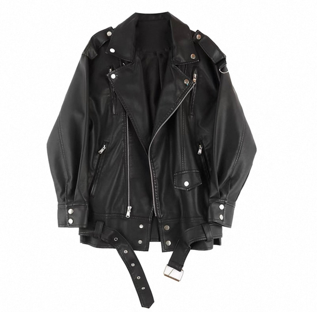Women's Oversized Leather Jacket Black