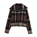 Women's Plaid Knitted Cardigan Brown